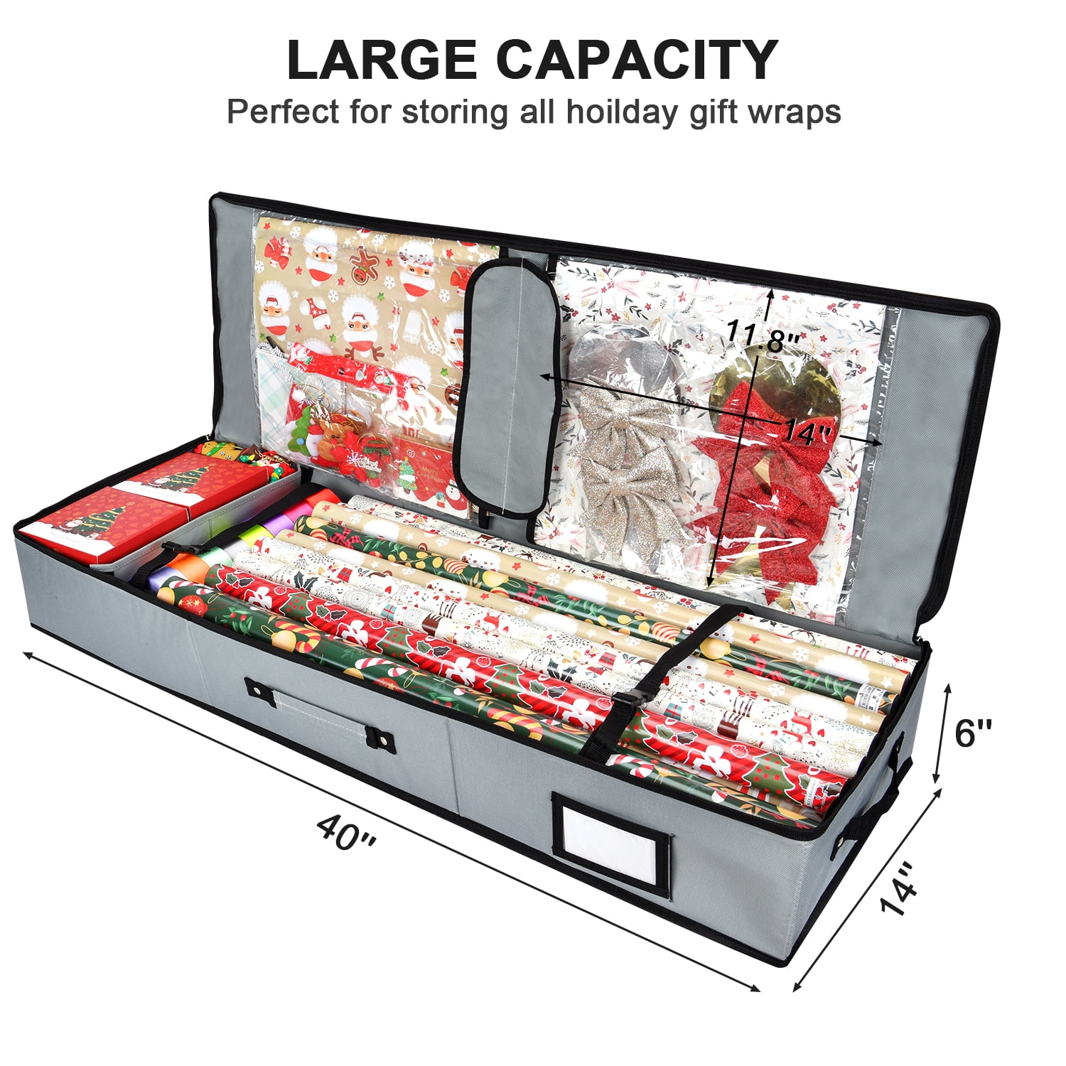 MaidMAX Christmas Wrapping Paper Storage Bag, 42 inch Gift Wrap Organizer  Underbed Storage Box Container 600d Oxford Fabric Wrapping Paper Holder for