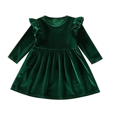 

IDOPIP Toddler Baby Girls Velvet Tutu Dress Ruffle Long Sleeve Princess Pageant Party Wedding Dresses Fall Winter Clothes Infant Kids Birthday Holiday Playwear Dresses Outfits 2-3 Years Green