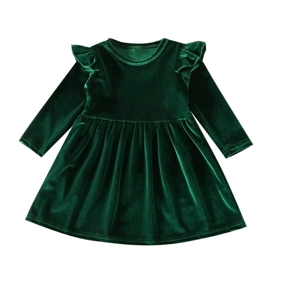IBTOM CASTLE Toddler Baby Girls Velvet Tutu Dress Pageant Party Gown Kids Fall Winter Ruffle Long Sleeve Princess Christmas Birthday Party Wedding Evening Dress 12-18 Months Green