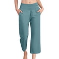 thumbnail image 5 of Petite Womens Wide Leg Crop Pants 2026 Summer Smocked Waist Pull On Casual Palazzo Trousers with Pockets Light Blue M, 5 of 6