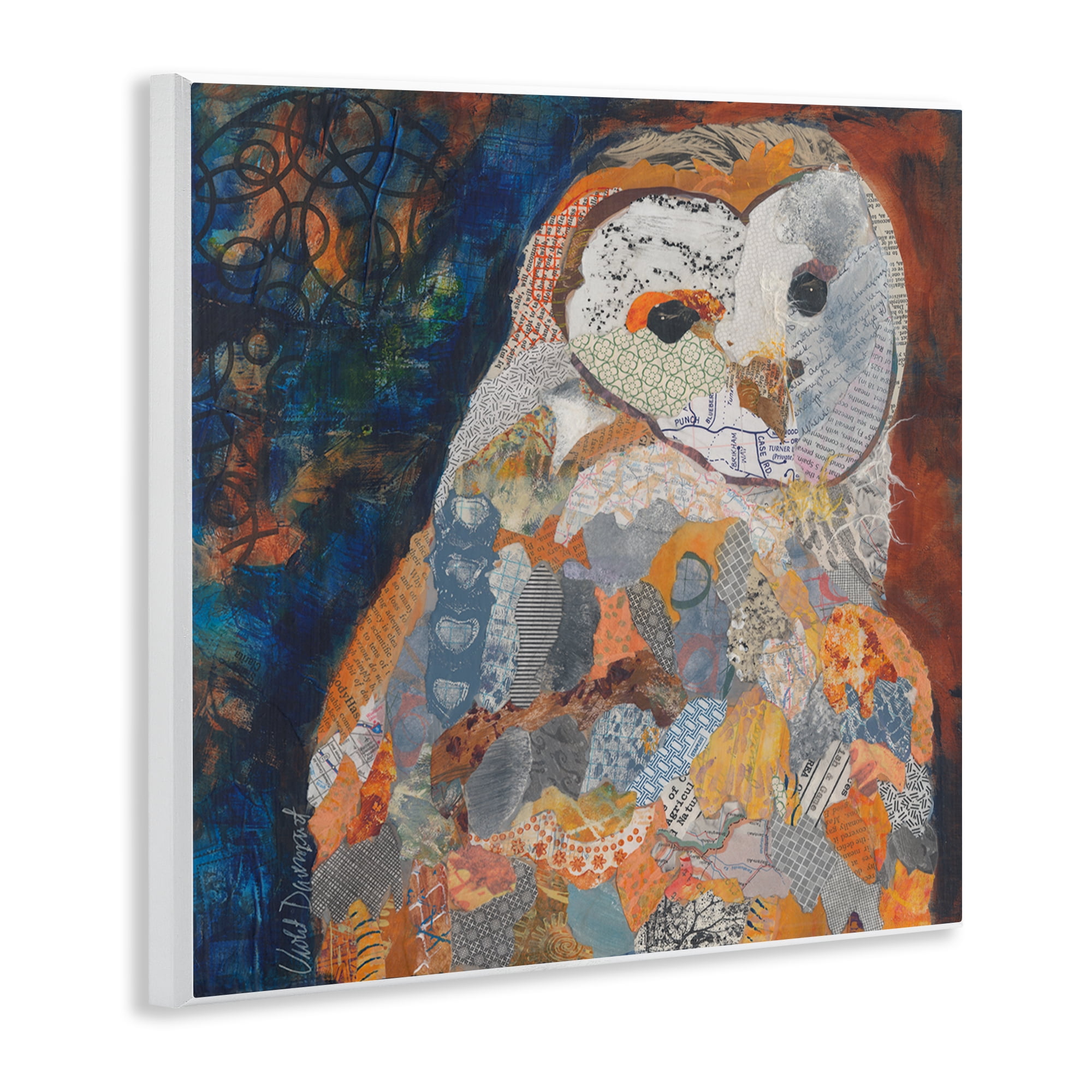 Stupell Industries Collage Patterned Owl Animals Painting Unframed Art Print Wall Art, 12 x 12