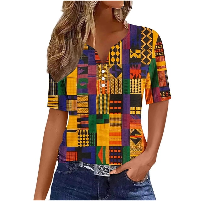 Blusas de Verano de las Mujeres Casual Gradiente Manga Corta V-Cuello Superior, Ligera Imitación de Tela de Estante para la Primavera Y el Verano Diario Y de Fiesta