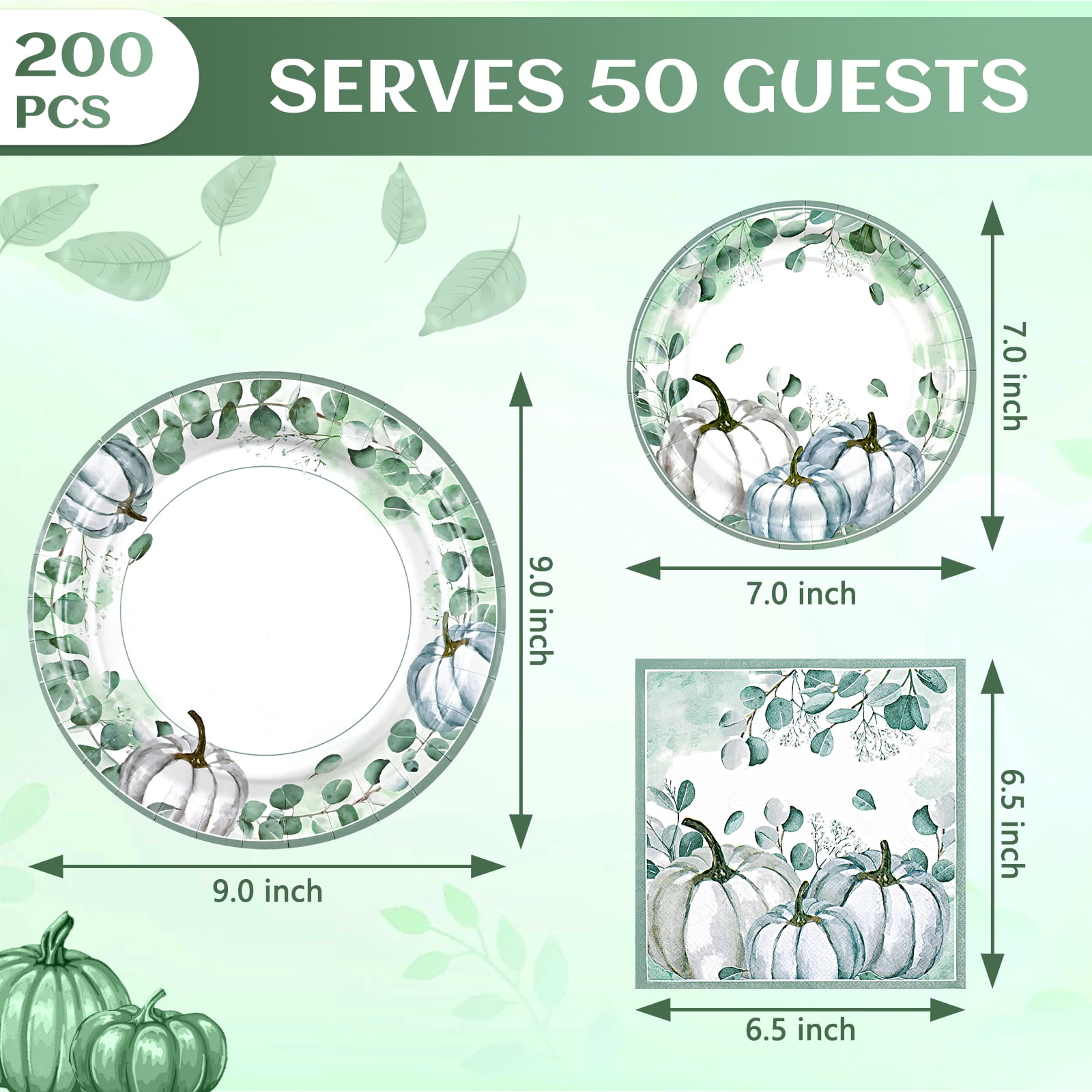 DAZLUTE 200pcs Fall Plates Napkins,and Dishes, Thanksgiving Disposable Dinnerware Set for Thanksgiving and Fall Decorations Party Supplies