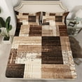 thumbnail image 2 of Manfei Modern Geometeic Square Twin Sheet Sets,Abstract Plaid Twin Fitted Sheet,Brown Beige Flat Sheet For Teens,Breathable Home Decor,3-Piece, 2 of 7