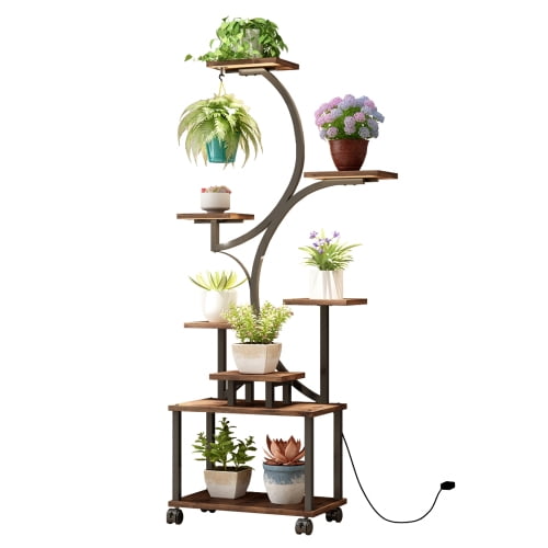 Plant Stand Indoor with Grow Lights - 62" Tall Plant Shelf, Lighted Corner Plant Stands for Indoor Growing, 8 Tiered Large Flower Holder, S-Shaped Decorative Rack for Living Room