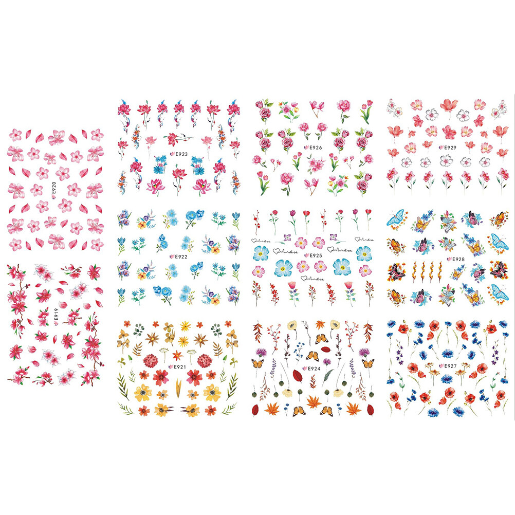 11pcs Nail Art Stickers Rose Flower Nail Decals Nail Design Stickers