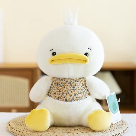 Cartoon Cute Duck Plush Toy - Soft Melancholic Stuffed Animal with Floral Outfit Weighted PP Cotton Filling Huggable Gift for Boys & Girls Birthday