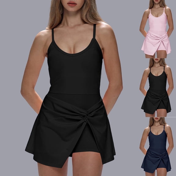 FRSASU Tennis Dress for Women, U Neck Workout Built in Shorts and Bra fSleeveless Golf Dresses for Women Pink