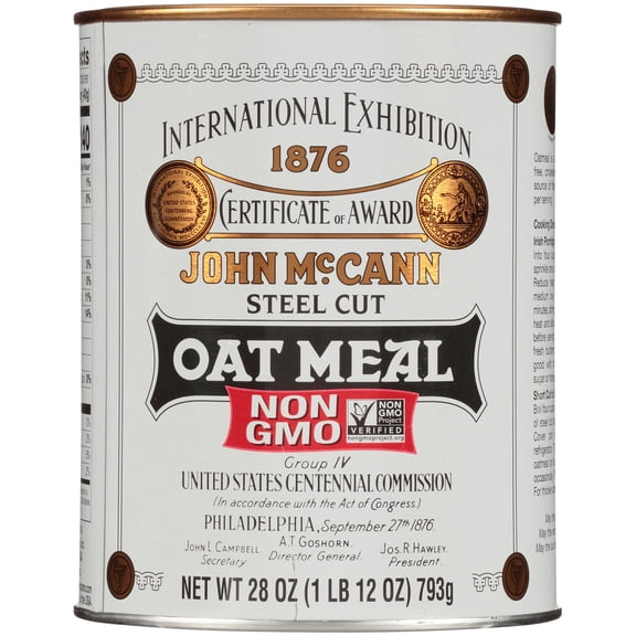 McCann's, Imported Steel Cut Irish Oatmeal, Non-GMO Project Verified Oatmeal, Kosher, 28 OZ Tin