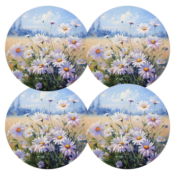 Ryvnso Daisy Flowers Round Plate Mats Dining Table Placemat Set of 4 for Holiday Decoration