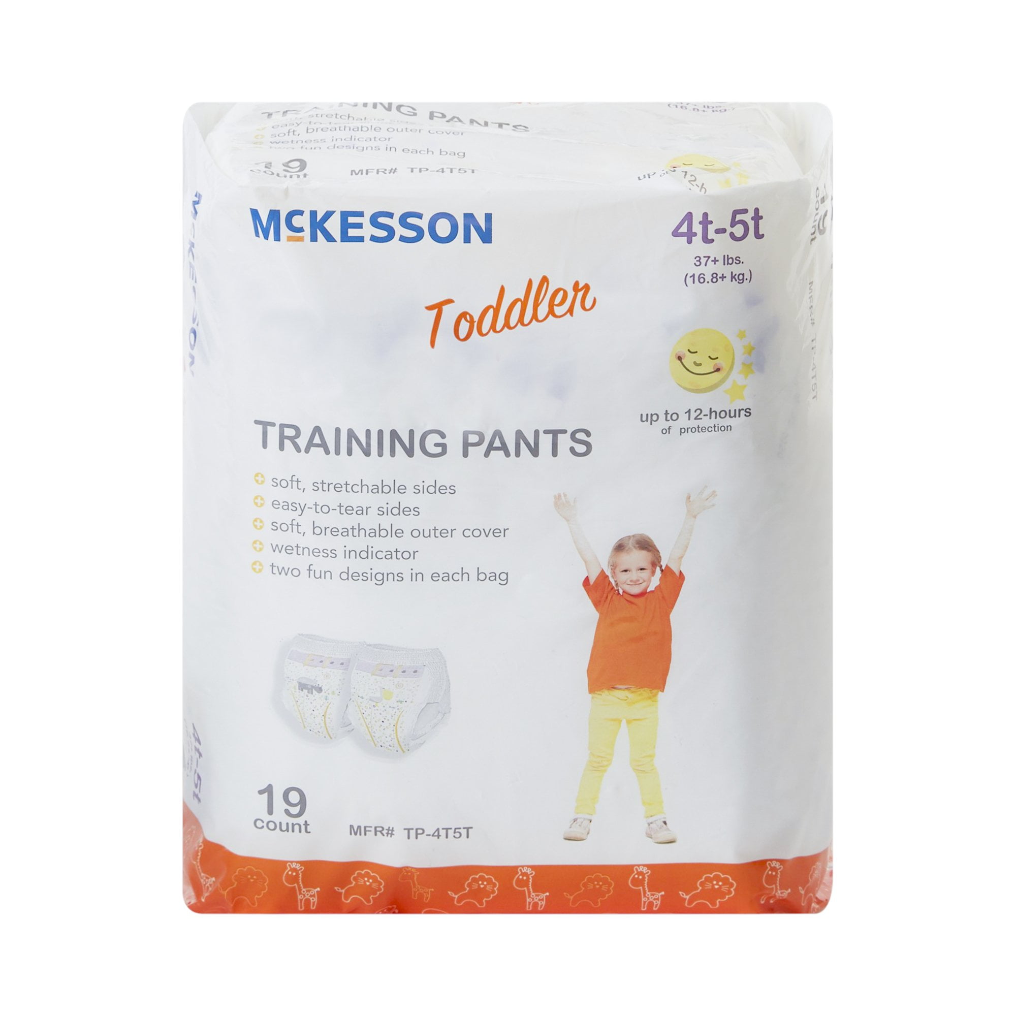 McKesson Toddler Training Pants - Heavy-Absorbency with Wetness indicator, Disposable - Size 4T to 5T (Over 37 lbs.), 19 Count, 4 Packs, 76 Total