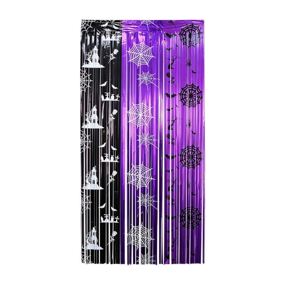 SUTWOEN Halloween Purple And Black Two-Tone Tinsels Curtain Themed Party Decorations SpiderWeb Tassel Tinsels Background Curtain