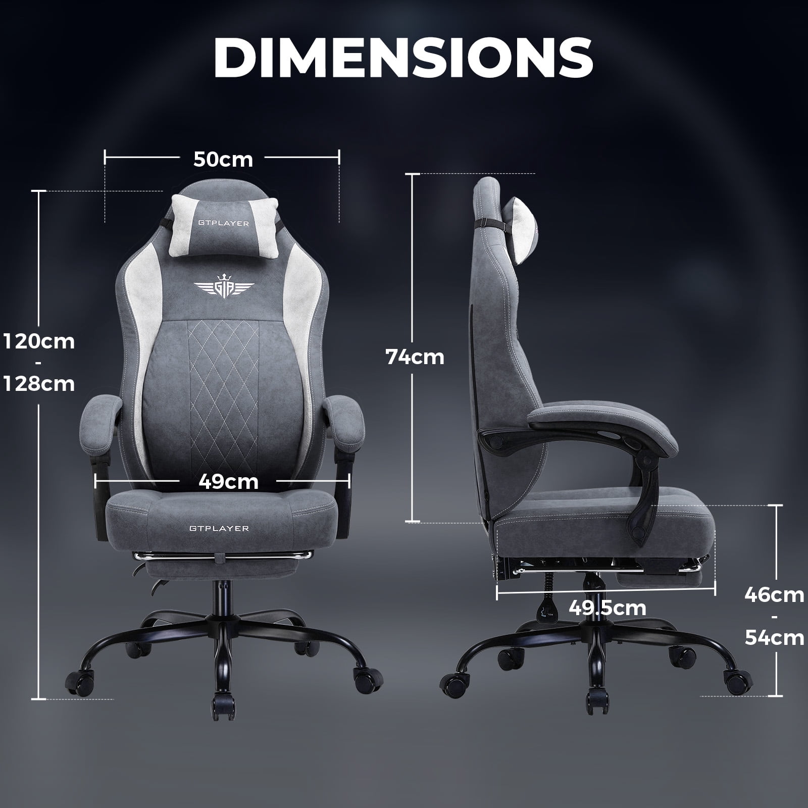 GTPLAYER Big and Tall Ergonomic High Back Breathable Fabric Gaming Computer Chair with Strong Lumbar Support and Footrest, Gray