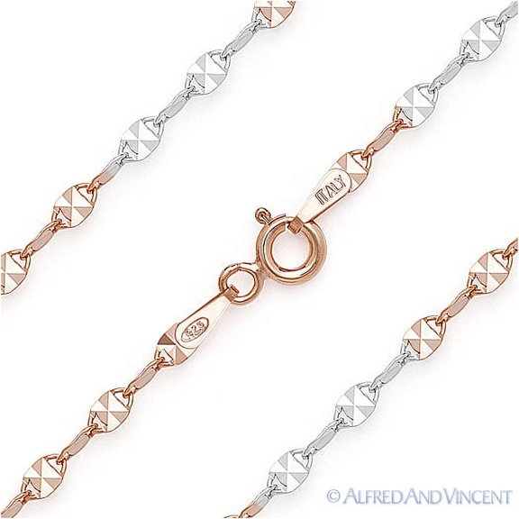 2.5mm Faceted Marina / Mariner Link Italian Chain Necklace in 2-Tone .925 Sterling Silver w/ 14 RG & Rhodium