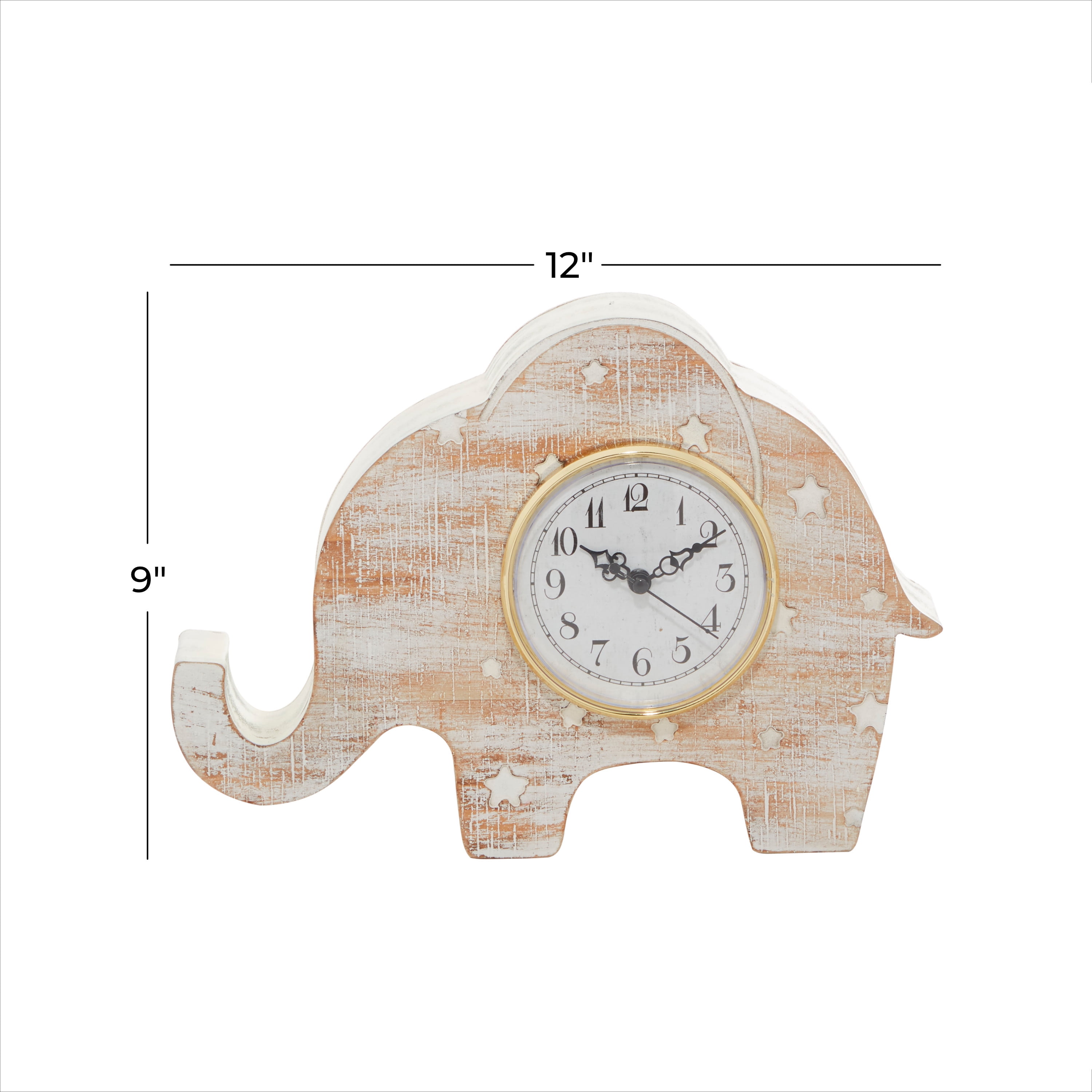 DecMode 9" White Wood Elephant Clock