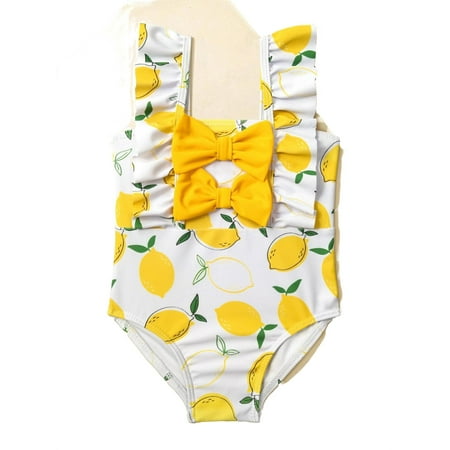 

Cute Lemon Print Square Neck One Pieces & Monokinis White Baby Swimwear (Baby s)