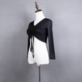 thumbnail image 2 of Long Sleeve Women'S Ruched Drawstring Front V Neck Crop Dance Tee Top For Ladies, 2 of 7