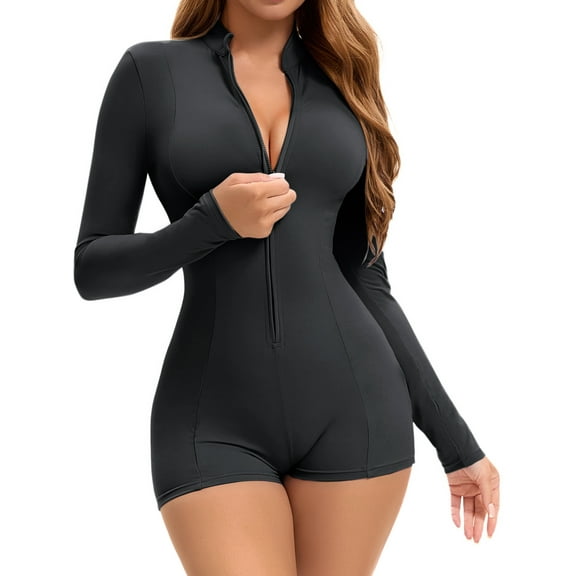 DARING DIVA Front Zip Bodysuit Turtleneck Shapewear Leotard S Black