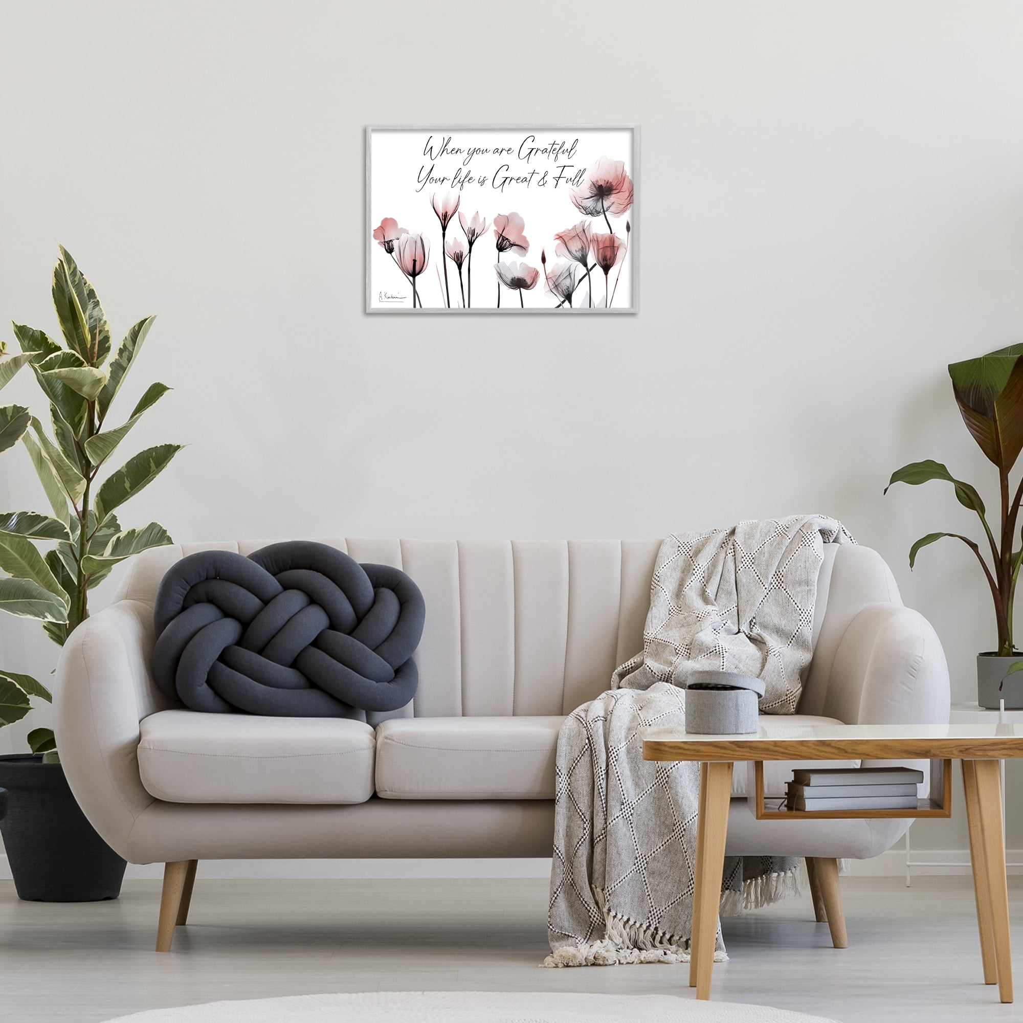 Stupell Industries Grateful Faith Floral Religious Painting Gray Framed Art Print Wall Art, 24 x 16