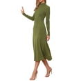 thumbnail image 4 of Vestido de suéter de cuello alto de manga larga para mujer Inspire Chic, maxi vestido de punto acanalado, M, verde aguacate, 4 of 6