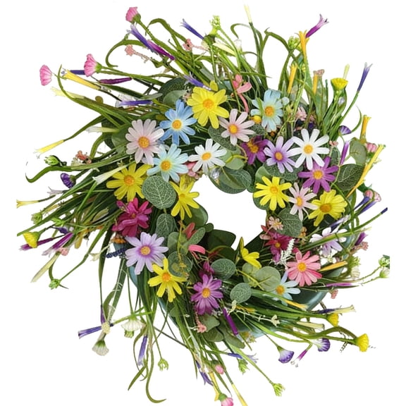 22 Inches Summer Wreaths for Front Door Spring Flower Wreaths Summer Door Wreath Colorful Wildflower Wreath with Daisy Lavender for Window Indoors Outdoor Decor
