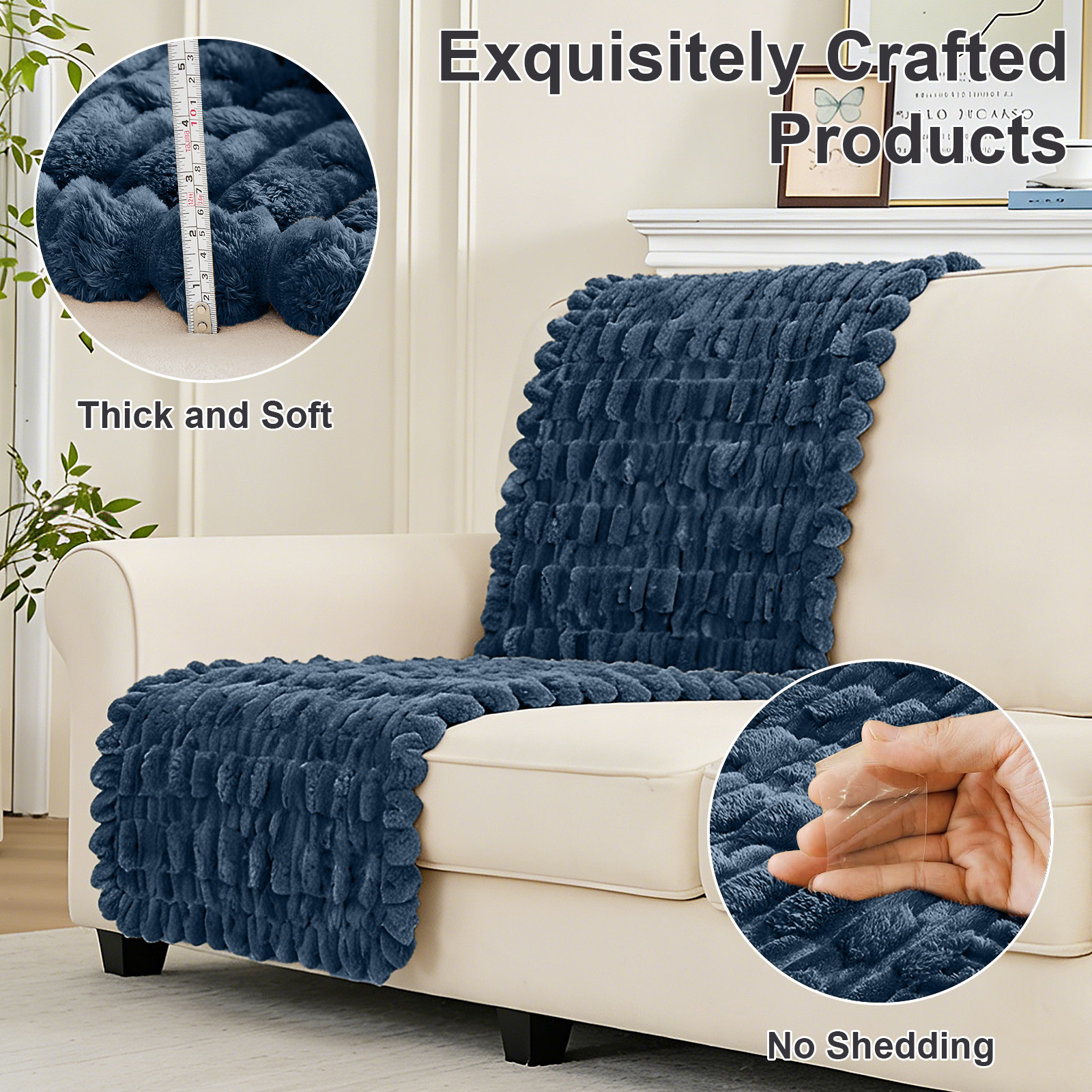 SANMADROLA Waterproof Couch Cover for Dogs Washable, Non-Slip Fuzzy Loveseat Slipcovers, Thick Soft Dog Bed Mat for 2 Cushion Sofa Pet Friendly Furniture Protector, Blue, 28" x 71"