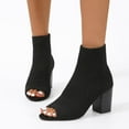 thumbnail image 3 of SACFOF Peep Toe Booties for Women Knit Pointed Toe Chunky Block Heels Breathable Sandals Summer Casual Slip On Dress Sock Booties US5-11, 3 of 6