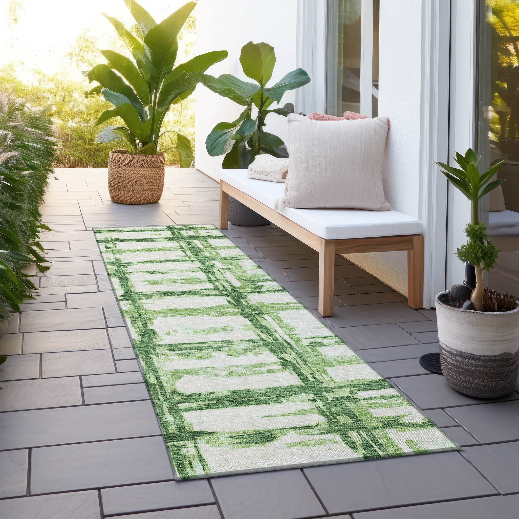 Addison Rugs Chantille Indoor/Outdoor Transitional Stripes Green Washable Runner Rug, 2'3" x 7'6"