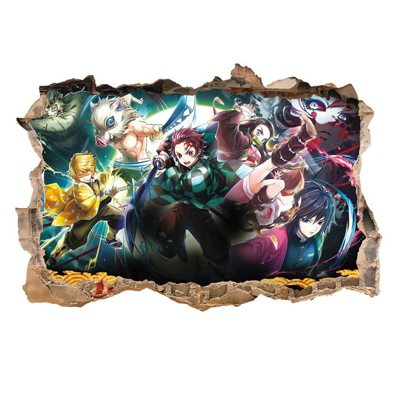 Demon Slayer Wall Sticker For Bedroom Living Room Nursery Party Decorations Anime Cartoon Background Self-Adhesive Wall Decor Baby Boy Girl Kids Room Wall Mural Decor Poster Gift