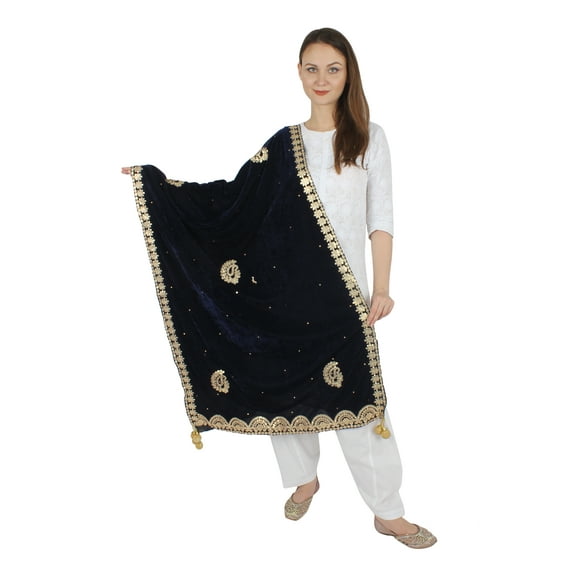 NAVY BLUE Velvet Scarf Gota Patti Four Side Work Party Wear Dupatta/Chunni Shawl
