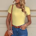 thumbnail image 4 of Goofa Yellow Gingham Printed Women Rash Guard Short Sleeve,Tummy control Swimsuit Surfing Swimsuit Bathing Suit One Piece Swimsuit UPF 50-Large, 4 of 9