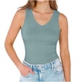 thumbnail image 5 of Tank Top for Women V Neck Summer Sleeveless T Shirt Tunic Casual Solid Color Loose Fit Blouses Mint Green, 5 of 9