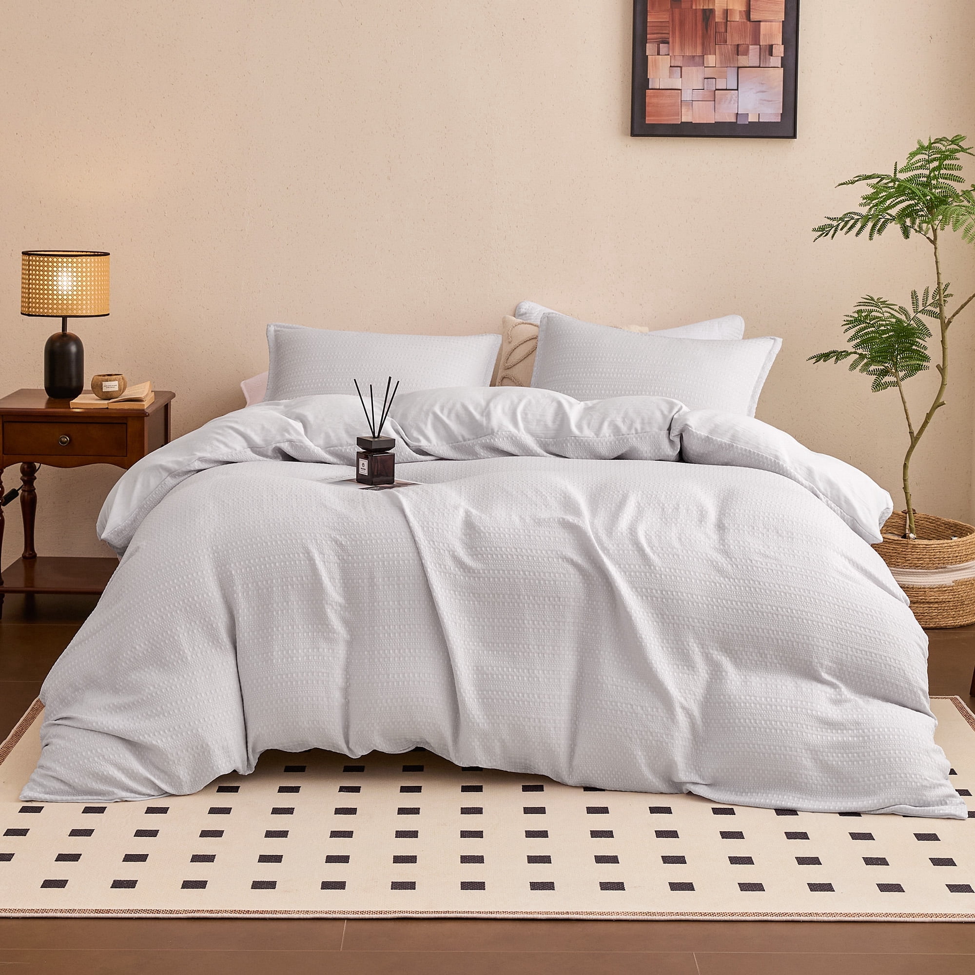 Sleep Zone Boho Jacquard Duvet Cover Set Queen, 3 Pieces Cozy Soft Breathable Bedding Set, Light Grey