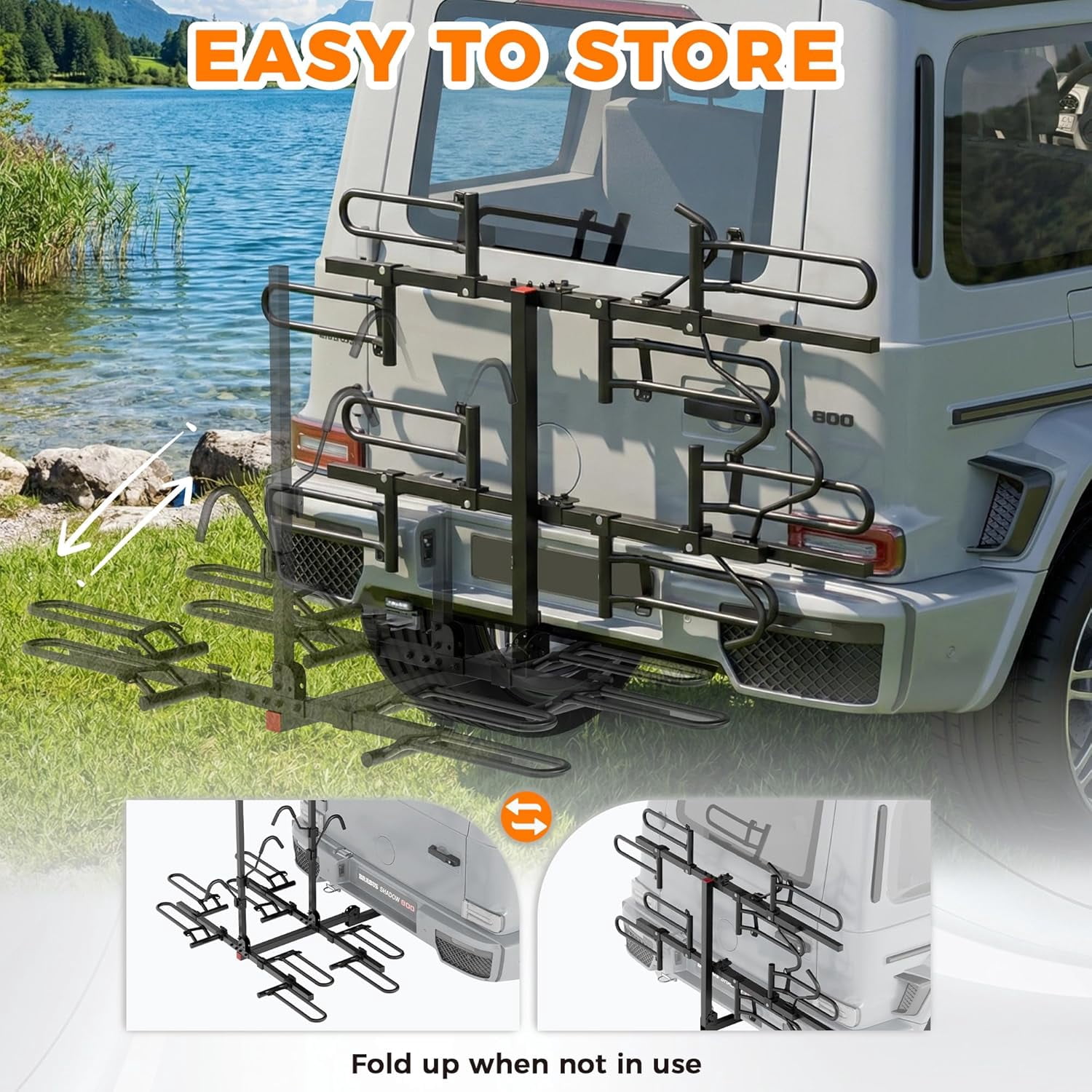 Bike Rack Hitch for Car, 180 Lbs Capacity for 4-Bike with Foldable Tilt Design Hitch Bike Rack for Cars Trucks and SUV with 2" Hitch Receiver