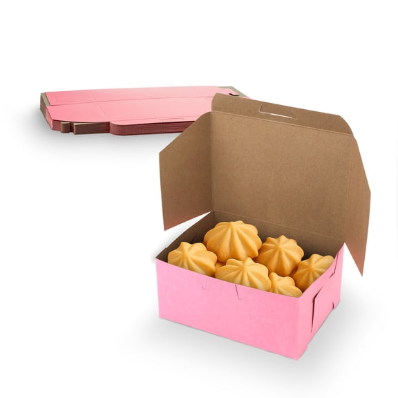 MT Products Pink Cookie Boxes - 6" x 4.5" x 2.75" Bakery Boxes - Pack of 25