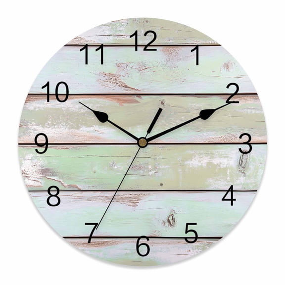 Wall Clock Teal Blue Wood Grain Clocks PVC Silent Non-Ticking Battery Operated Decorative Rustic Retro Wooden Round Clock for Home Living Room Kitchen Bedroom Office School Wall Decor 10 Inch
