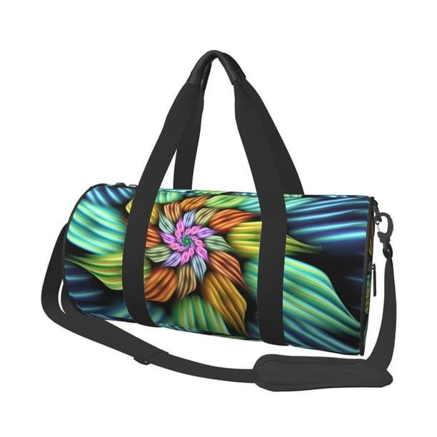 Fotbe Hippie Style Bolsa Deportiva de Lona Plegable con Estampado, Bolsa de Gimnasio con Bolsillo Seco/Húmedo, Bolsa de Viaje Ultraligera de Gran Capacidad