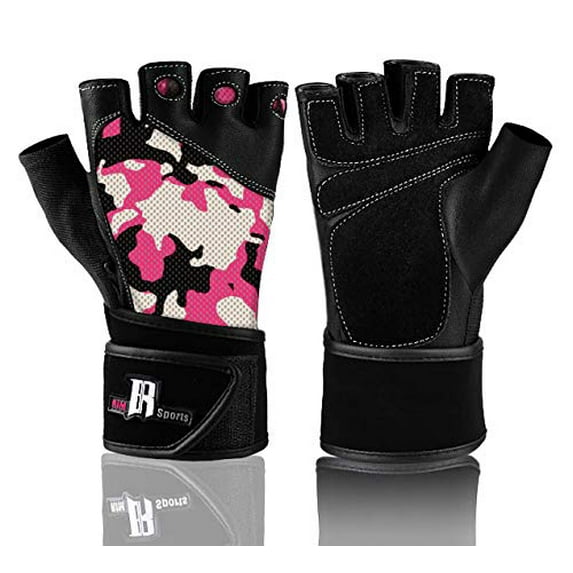 RIMSports Weightlifting Gloves with Wrist Wrap Support for Gym and Workout, Camo Pink XS