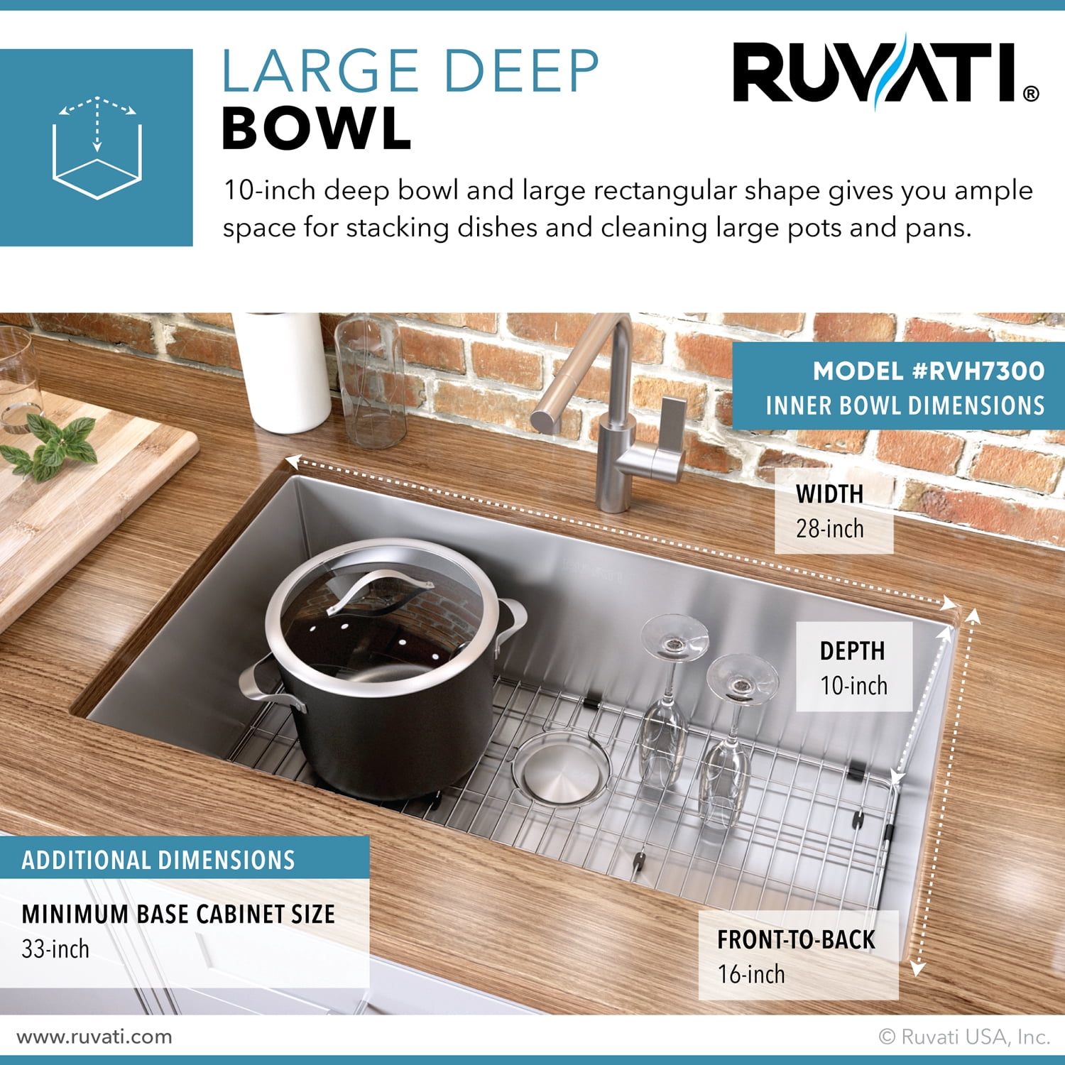 Ruvati RVH7300 Undermount 16 Gauge 30 in. Kitchen Sink Single Bowl