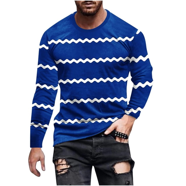 Blusas y camisas de manga larga con cuello redondo para hombre, blusa informal de moda con estampado de cuello redondo y manga larga, blusa estampada para hombre, blusa de poliéster