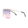 thumbnail image 3 of Flat Top Half Metal Rim Oversize Rectangle Shield Mob Sunglasses Gold - Black Pink, 3 of 4