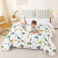 thumbnail image 3 of Metsweet Safari Dino Elephant Giraffe Queen Comforter Set 3 Pieces, Cartoon Animal Comforter Sets Queen, Green Gray White,1 Comforter and 2 Pillowcases, 3 of 6