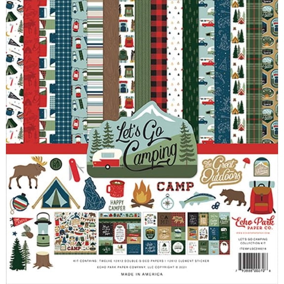 Echo Park Paper Company Let's Go Camping Collection Kit Paper, Multi, 12-x-12-Inch