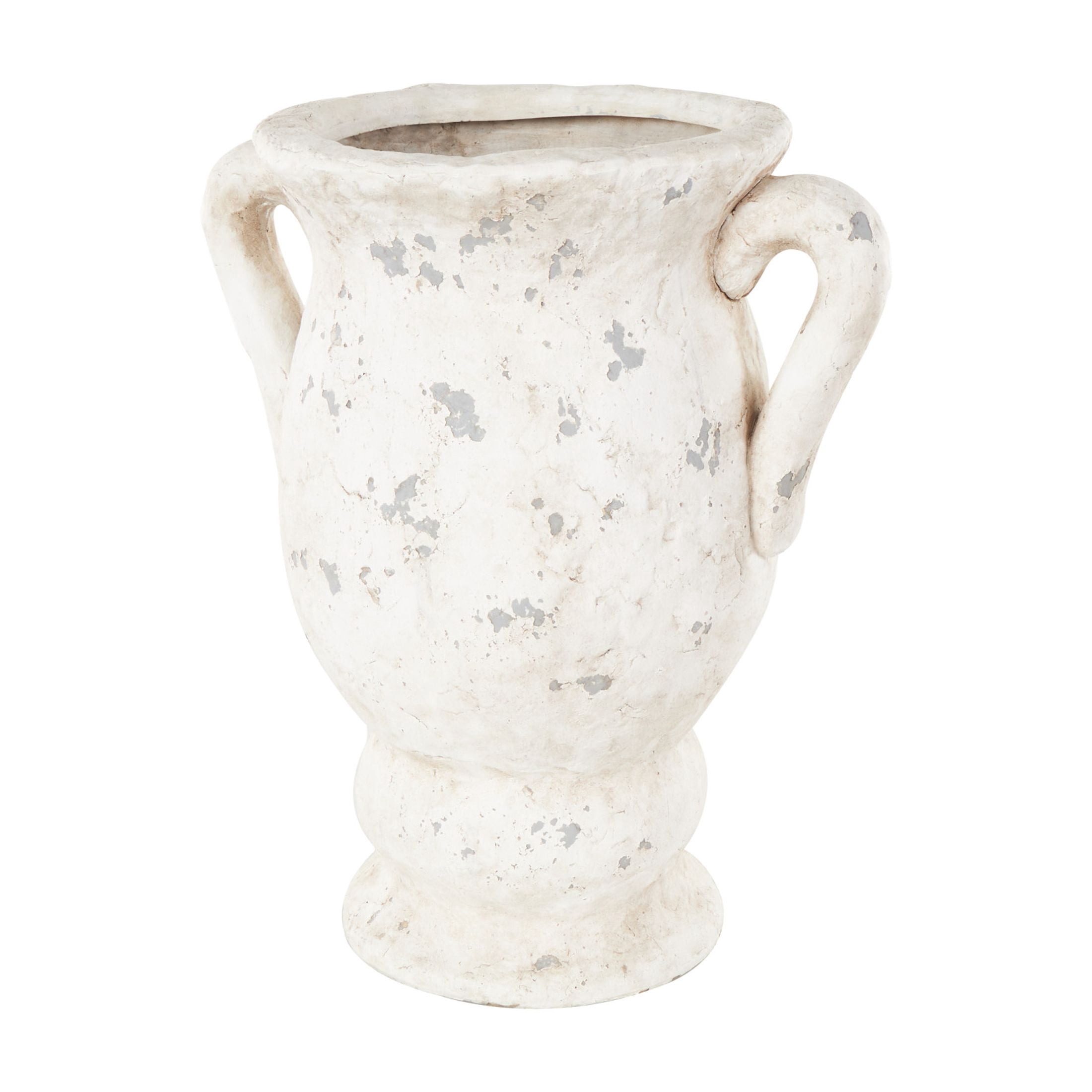 DecMode 18" Antique Style Distressed Cream Ceramic Vase with Handles