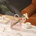 thumbnail image 3 of PORPAN Purse Vase, Glass Bag Vase, Pink Glass Vase, Modern Flower Vase, Aesthetic Vase for Flowers, Decorative Vase with Embossed Pattern for Wedding, Living Room, Bedroom, Table, Office(Round), 3 of 7