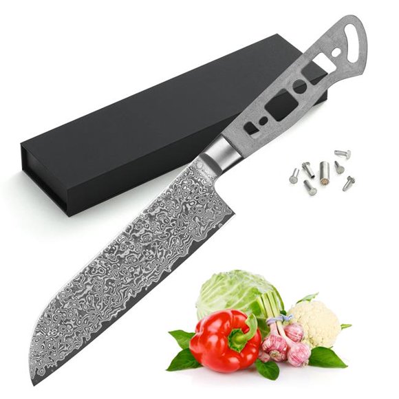 Couteau de Chef Santoku en Acier Damas de 7 Po, 67 Couches, Ébauche, Trousse de Projet de Menuiserie
