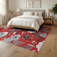 thumbnail image 3 of ODIKA 6'x9' Washable Area Rug Red Gray Blossom Harmony Vintage Garden Elegant Floral Array with Timeless Botanical for Family Room, Living Room, Master Bedroom, Non-Slip, Easy Care, 3 of 7