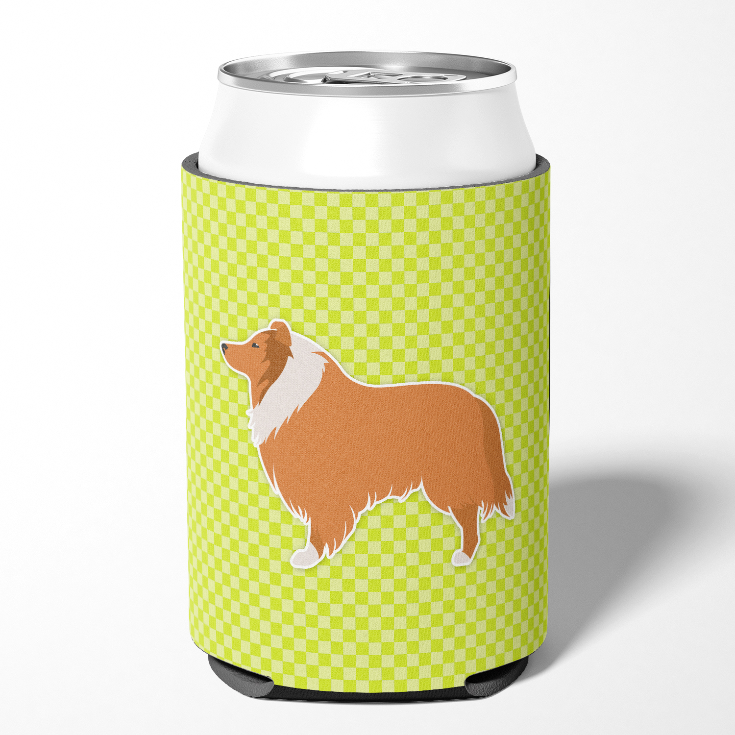 Caroline's Treasures BB3816CC Collie Checkerboard Green Can or Bottle Hugger, Can Hugger, multicolor