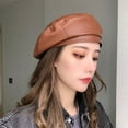 thumbnail image 2 of CoCopeanut Women Fashion Beret Solid Beret Cap Pu Leather Beret French Artist Warm Beanie Hat Female Ladies Adjustable Hat Girls Cap, 2 of 6