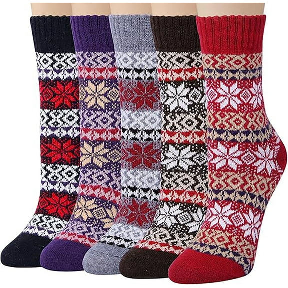WYZCTTD 5 Pairs Wool Socks for Women Winter Warm Socks Thick Knit Cabin Crew Soft Boot Socks Gifts